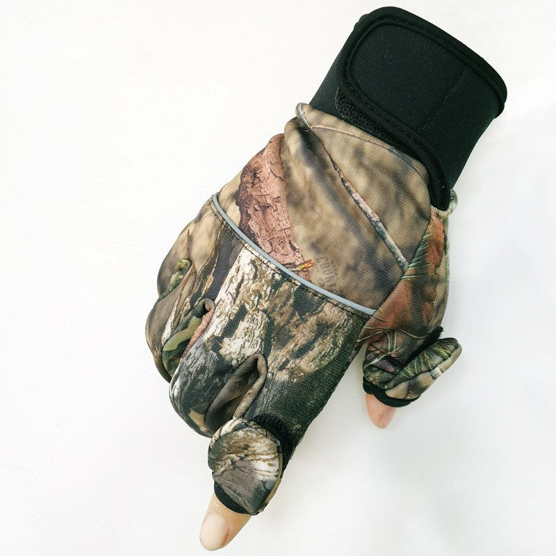 Autumn and winter men's and women's camouflage riding gloves full finger outdoor non-slip warm fleece gloves touch screen fishing gloves