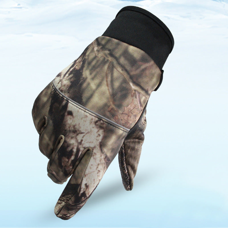 Autumn and winter men's and women's camouflage riding gloves full finger outdoor non-slip warm fleece gloves touch screen fishing gloves
