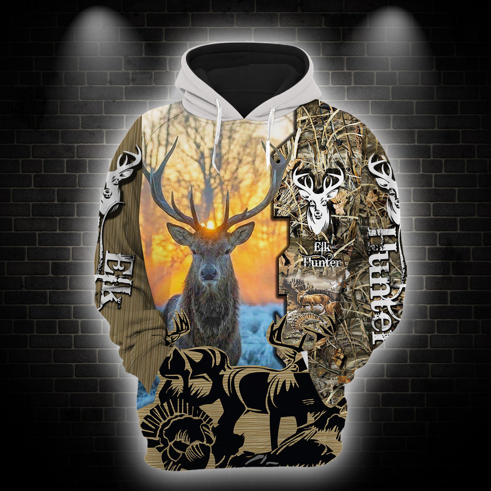 European And American Oversized Men'S Sweater Deer Elk Series Hooded Pullover Sweater Casual Long-Sleeved