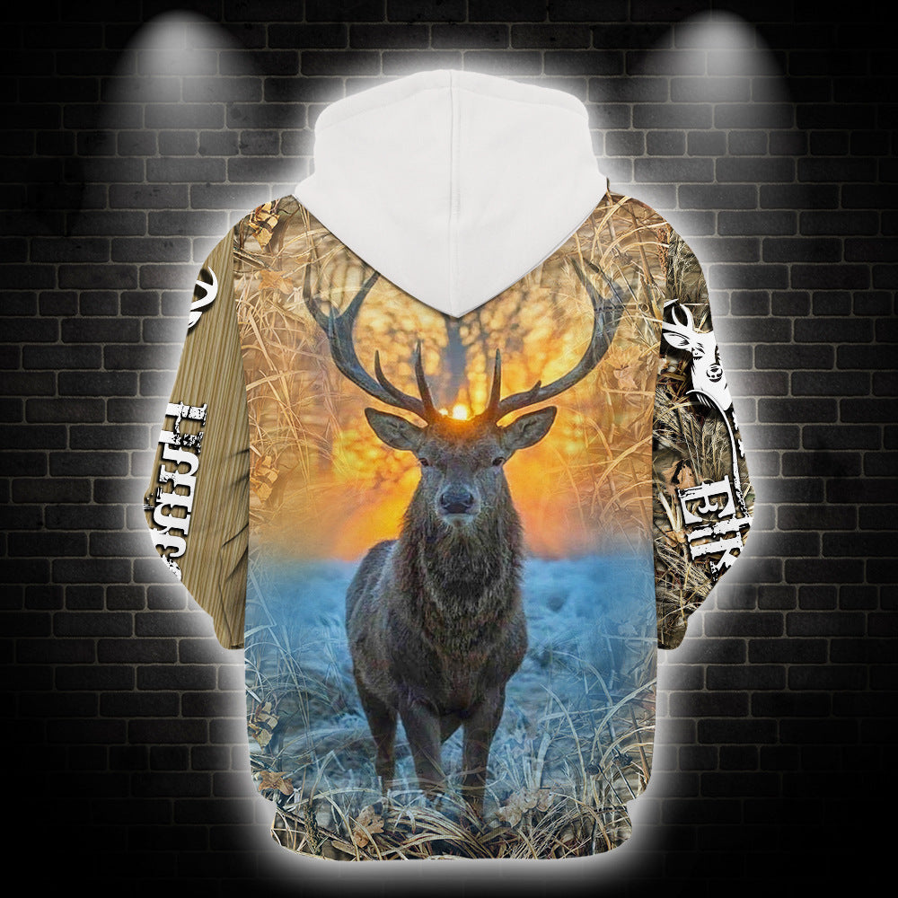 European And American Oversized Men'S Sweater Deer Elk Series Hooded Pullover Sweater Casual Long-Sleeved