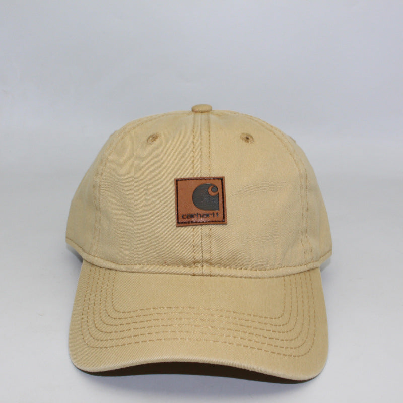Washed Distressed Leather Label Soft Top Baseball Cap