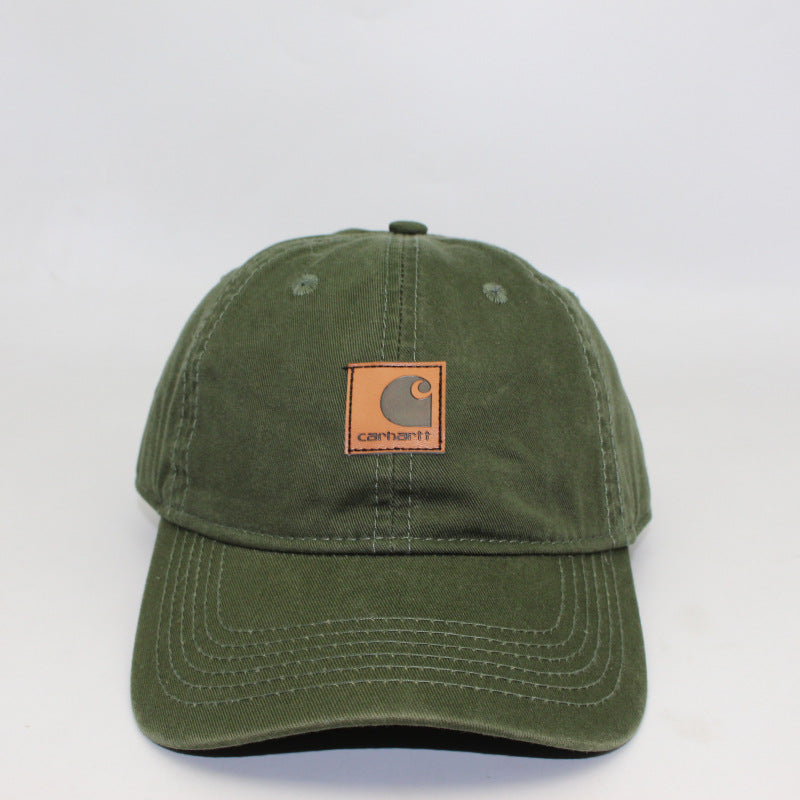Washed Distressed Leather Label Soft Top Baseball Cap