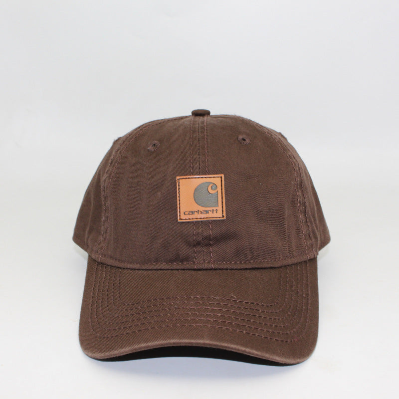 Washed Distressed Leather Label Soft Top Baseball Cap