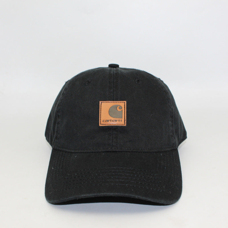 Washed Distressed Leather Label Soft Top Baseball Cap
