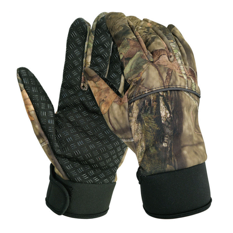 Autumn and winter men's and women's camouflage riding gloves full finger outdoor non-slip warm fleece gloves touch screen fishing gloves