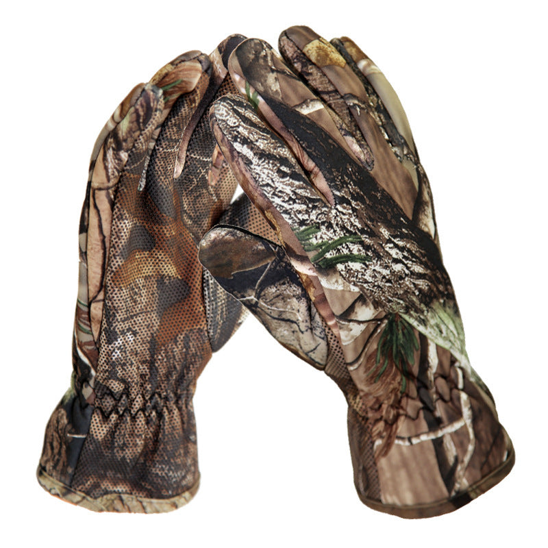 Autumn and winter men's and women's camouflage riding gloves full finger outdoor non-slip warm fleece gloves touch screen fishing gloves