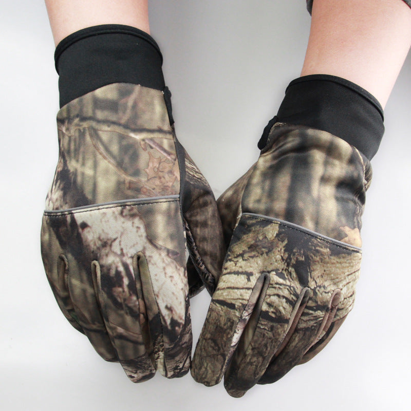 Autumn and winter men's and women's camouflage riding gloves full finger outdoor non-slip warm fleece gloves touch screen fishing gloves