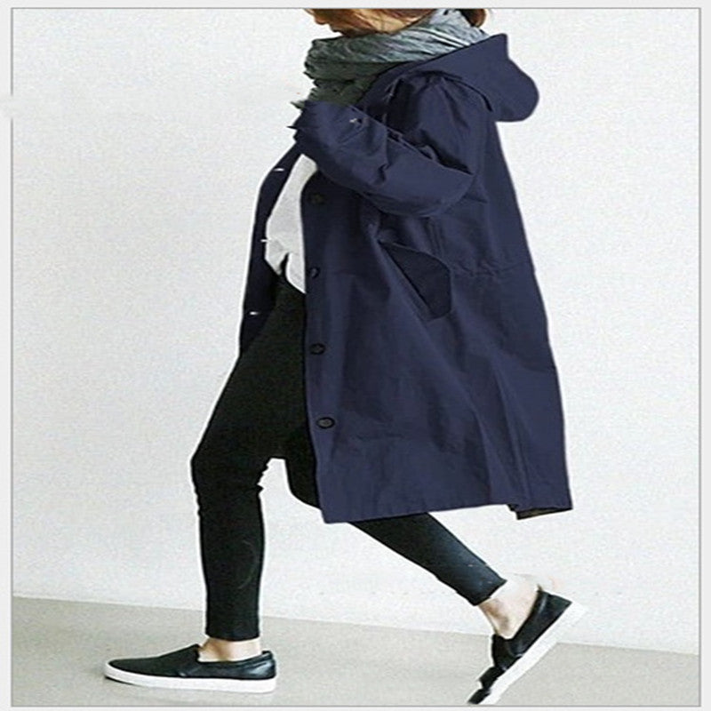 Women Windbreaker Jacket Casual Loose Button Pockets Hooded Quick Dry Windproof Waterproof Clothes For Outdoor Hiking Camping
