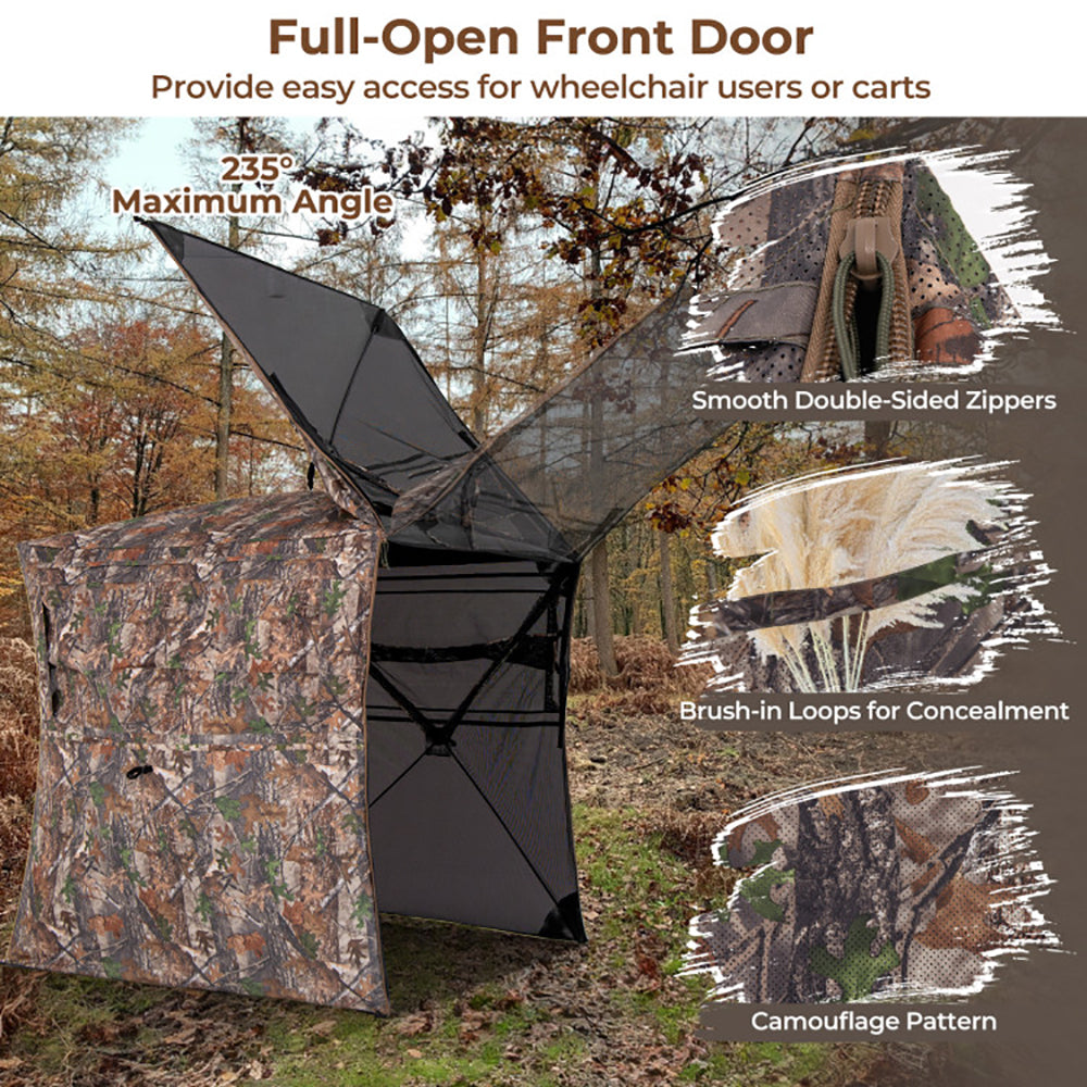 Hunting Blind 360 Degree One-Way See-Through Ground Blind For 2-3 Person